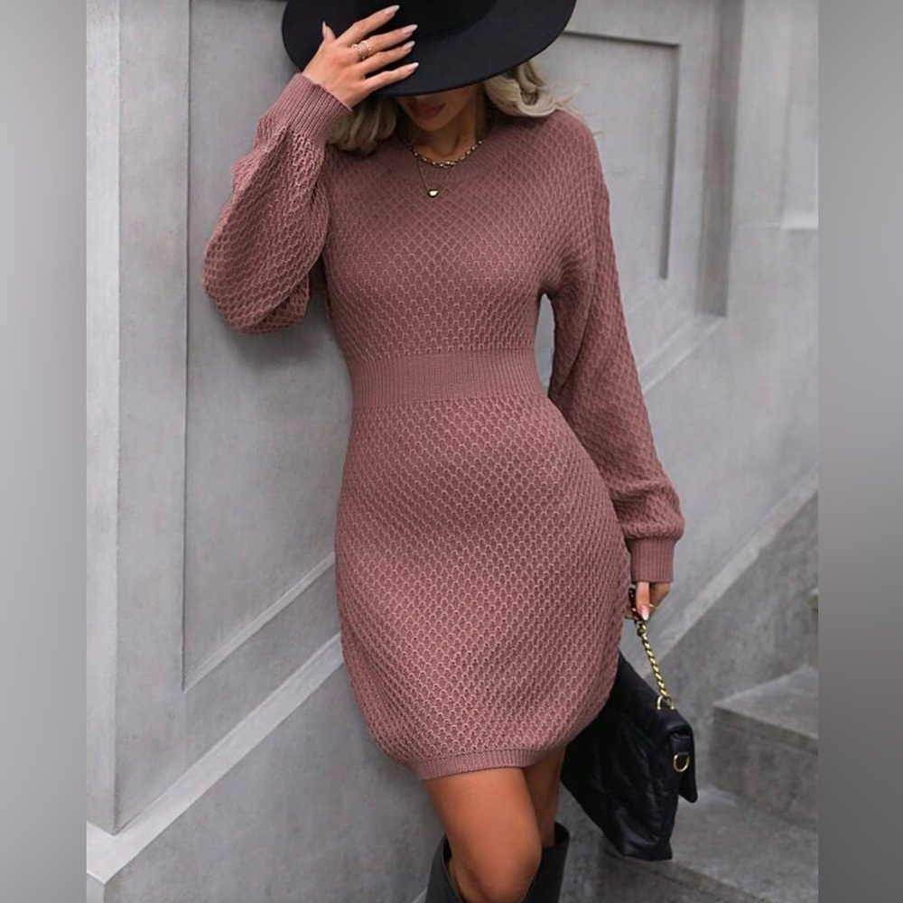 SHEIN Long Sleeve Knit Dress in Dusty Rose